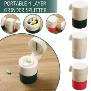 New Medicine Splitter Box Storage Pill Crusher Multifunction Portable 4 Layer Powder Tablet Grinder Powder Pill Cutter