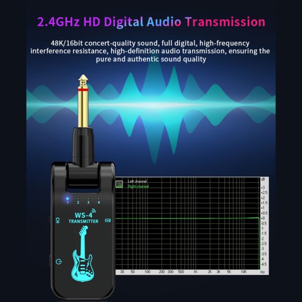 2.4GHz Wireless Guitar System with Rechargeable Battery - High-Quality Chip, 10-Hour Playtime, Auto Pairing for Electric Guitars, Basses & More - Black, Wireless Guitar Transmitter - Image 6