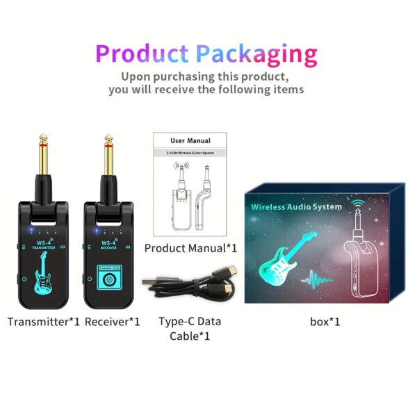 2.4GHz Wireless Guitar System with Rechargeable Battery - High-Quality Chip, 10-Hour Playtime, Auto Pairing for Electric Guitars, Basses & More - Black, Wireless Guitar Transmitter - Image 3
