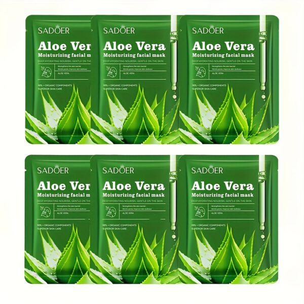 3-6pcs Unisex Adult Aloe Vera Facial Masks - Moisturizing Face Sheets with Glycerin, Nicotinamide & Trehalose - Alcohol-Free, Fragrance-Free, All Light Beige Types - Hydrating Home & Travel Skincare Set - Image 5