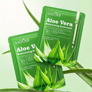 3-6pcs Unisex Adult Aloe Vera Facial Masks - Moisturizing Face Sheets with Glycerin, Nicotinamide & Trehalose - Alcohol-Free, Fragrance-Free, All Light Beige Types - Hydrating Home & Travel Skincare Set