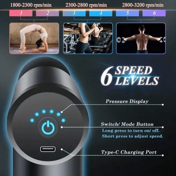 Professional Rechargeable Muscle Relaxation Massage Gun- Sleek Mini Electric Massager with USB Charging, 1600mAh Lithium Battery, Ergonomic Design for Neck, Cervical& Fascia Fitness, Includes Multiple Attachments, Massage Tools - Image 8